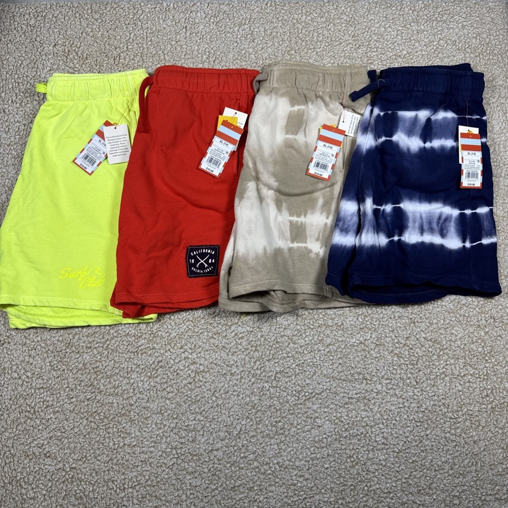 Lot of 4 NWT Cat & Jack Boy's Sz 14 Shorts Above Knee Comfy Red Tan Blue Yellow